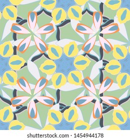 Vector Indian floral Paisley patten. Ethnic towel, henna style. Seamless ornament print in orange, yellow and blue colors. Can be used for greeting or business cards, backdrop, fabric or textile.