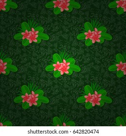 Vector Indian floral plumeria flowers pattern. Ethnic towel, henna style. Can be used for greeting business card background, backdrop, textile. Seamless ornament print on a green background.