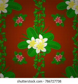 Vector Indian floral plumeria flowers pattern. Can be used for greeting card background, backdrop, textile. Seamless ornament print in white, green and brown colors. Ethnic towel, henna style.