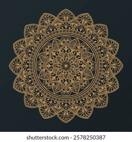 Vector Indian flower mandala art in  luxury golden color. circle frame transparent vintage gold circular pattern in dark background