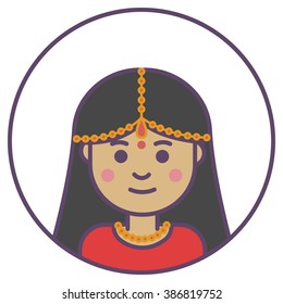 Vector Indian girl avatar. Pretty Indian girl icon. Elegant girl avatar