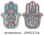 Vector Indian hand drawn hamsa with ethnic ornaments