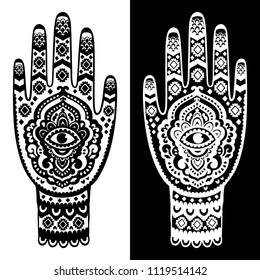 Vector Indian hand drawn hamsa symbol. Ethnic Mandala. Vector Henna tattoo style. Can be used for textile, greeting business card background, coloring book, phone case print