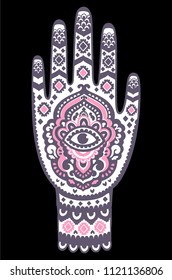 Vector Indian hand drawn hamsa symbol. Ethnic Mandala. Vector Henna tattoo style. Can be used for textile, greeting business card background, coloring book, phone case print