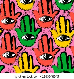 Vector Indian hand drawn hamsa symbol seamless pattern