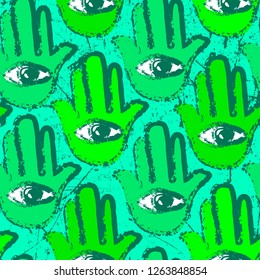 Vector Indian hand drawn hamsa symbol seamless pattern