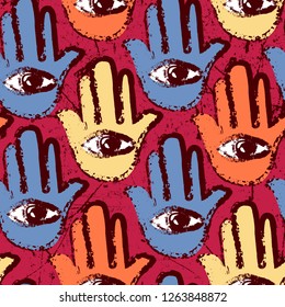 Vector Indian hand drawn hamsa symbol seamless pattern