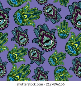 Vector Indian hand drawn hamsa symbol seamless pattern
