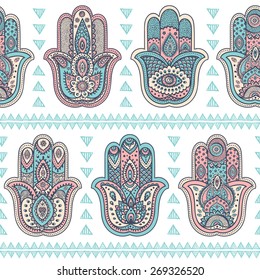 Vector Indian hand drawn hamsa symbol seamless pattern