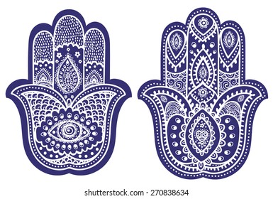 Vector Indian Hand Drawn Hamsa With Ethnic Ornaments