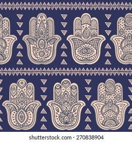 Vector Indian hand drawn hamsa symbol seamless pattern