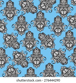 Vector Indian hand drawn hamsa symbol seamless pattern