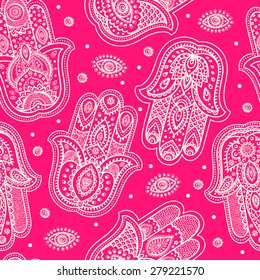 Vector Indian hand drawn hamsa symbol seamless pattern