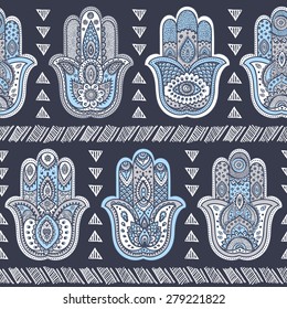 Vector Indian hand drawn hamsa symbol seamless pattern