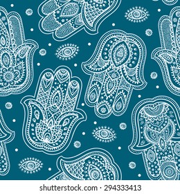 Vector Indian hand drawn hamsa symbol seamless pattern