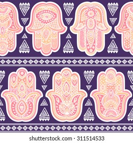 Vector Indian hand drawn hamsa symbol seamless pattern