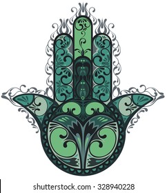 Vector Indian hand drawn hamsa with ethnic ornaments