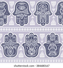 Vector Indian hand drawn hamsa symbol seamless pattern