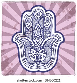 Vector Indian hand drawn hamsa with ethnic ornaments