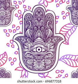 Vector Indian hand drawn hamsa symbol seamless pattern