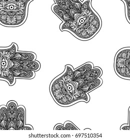 Vector Indian hand drawn hamsa symbol seamless pattern