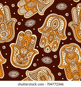 Vector Indian hand drawn hamsa symbol. Ethnic Mandala. Vector Henna tattoo style. Can be used for textile, greeting business card background, coloring book, phone case print