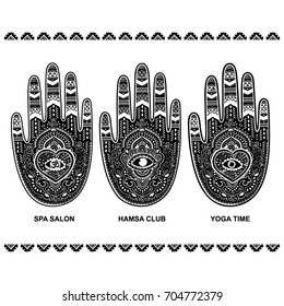 Vector Indian hand drawn hamsa symbol. Ethnic Mandala. Vector Henna tattoo style. Can be used for textile, greeting business card background, coloring book, phone case print