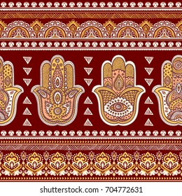 Vector Indian hand drawn hamsa symbol. Ethnic Mandala. Vector Henna tattoo style. Can be used for textile, greeting business card background, coloring book, phone case print