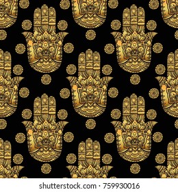 Vector Indian hand drawn hamsa symbol seamless pattern