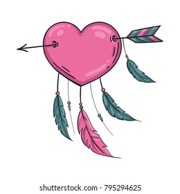 Vector Indian heart with arrow and ornament.