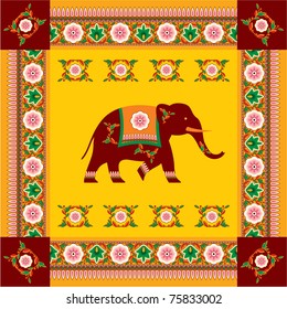 Vector Indian (Hindu) Elephant with Traditional Pattern Border