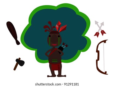 Vector - The indian with his equipment.set of indian.