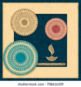 vector indian holiday postcard. diwali festival of lights. hindu design with mandala