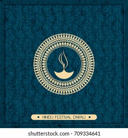 vector indian holiday postcard. diwali festival of lights. hindu design with mandala and fire symbol and flower pattern