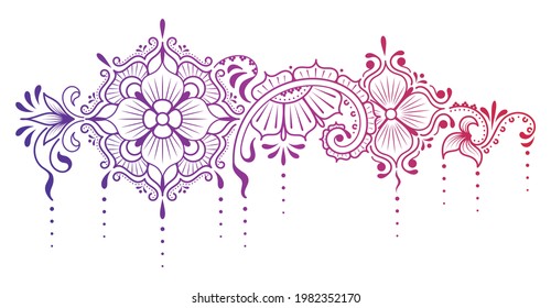 Vector Indian horizontal openwork mehndi pattern, henna painting