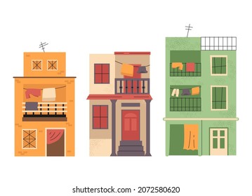 Vector indian houses set. Poor buildings.