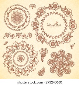 Vector Indian mehndi round frames set