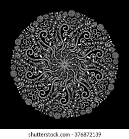 Vector Indian ornament, kaleidoscopic floral pattern, mandala. Set of nine ornament lace. ornamental round lace pattern, circle background with many details, looks like crocheting handmade lace