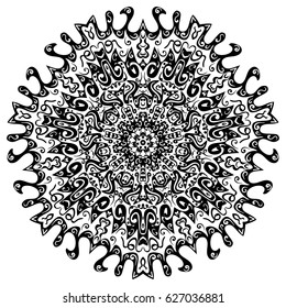 Vector Indian ornament, kaleidoscopic floral pattern, mandala. Ornamental round lace pattern, circle background with many details