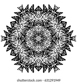 Vector Indian ornament, kaleidoscopic floral pattern, mandala. Ornamental round lace pattern, circle background with many details