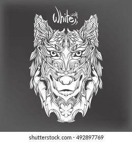 Vector indian ornament with white wolf. Can be used on case, print for clothes or poster.