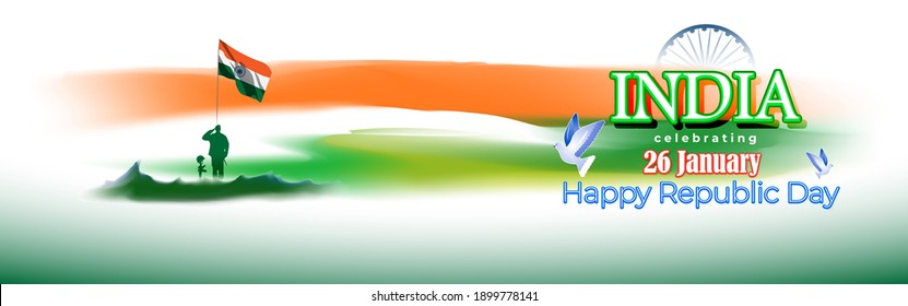 Vector Indian Patriotic concept banner for Indian republic day, 26 January with abstract tricolor background, Redfort, India flag, illustration poster.