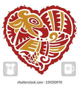 Vector Indian pattern of bird in the shape of heart