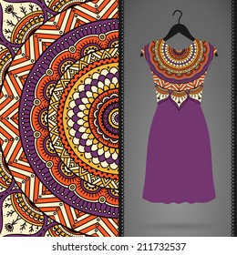Vector indian pattern. Dress on a hanger