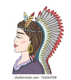 Vector indian redskin native woman face beauty illustration