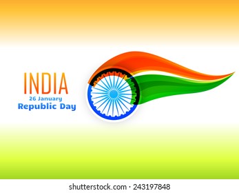 vector Indian republic day flag design celebrated on 26 January made in wave style 