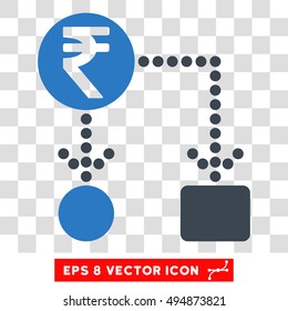 Vector Indian Rupee Cashflow EPS vector pictogram. Illustration style is flat iconic bicolor smooth blue symbol on a transparent background.