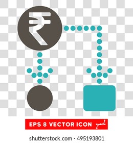 Vector Indian Rupee Cashflow EPS vector pictogram. Illustration style is flat iconic bicolor grey and cyan symbol on a transparent background.