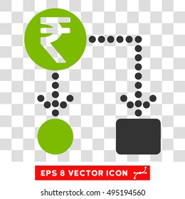 Vector Indian Rupee Cashflow EPS vector pictogram. Illustration style is flat iconic bicolor eco green and gray symbol on a transparent background.