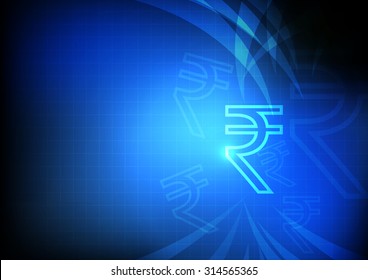 Vector : Indian Rupee symbol with grid and blue background